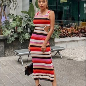 Striped Peekaboo Split Hem Tank Dress-NWT